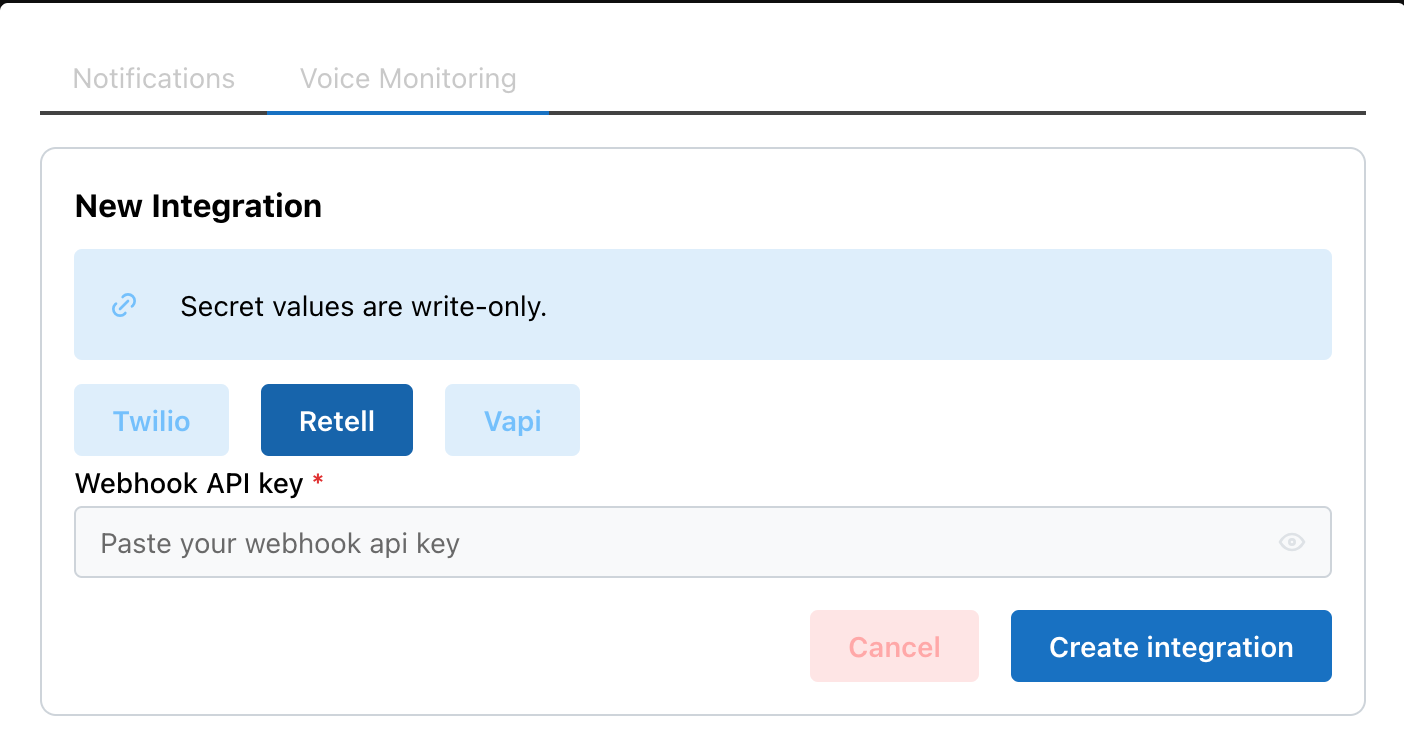 Configuration for Vapi Custom Credential used in Okareo Voice Monitoring webhooks