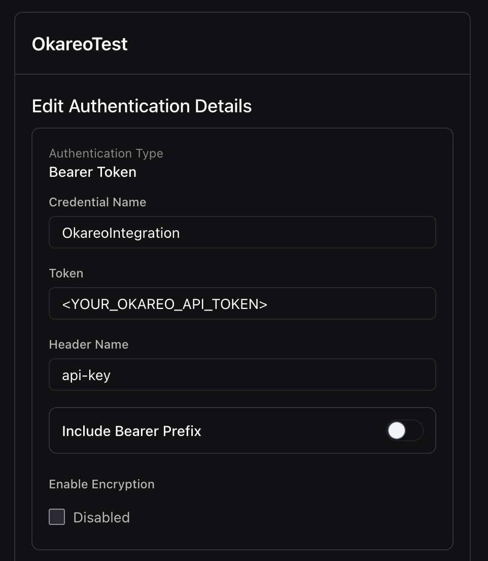 Configuration for Vapi Custom Credential used in Okareo Voice Monitoring webhooks