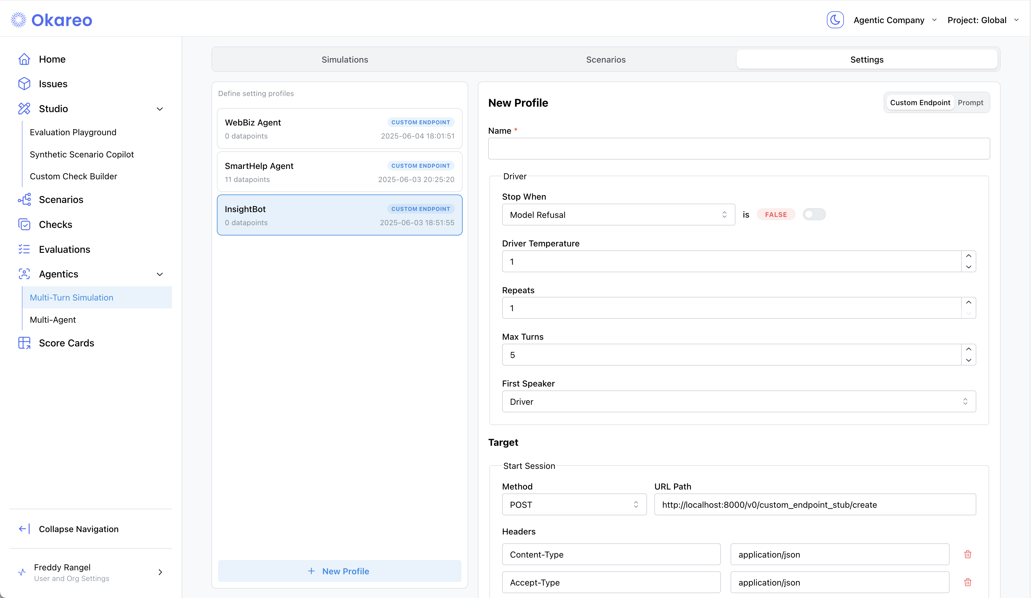 Target Settings – Custom Endpoint